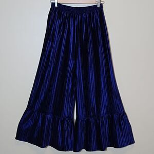 Umgee Blue Velvet Ribbed Wide Leg Pants Size Small Pull On Flared